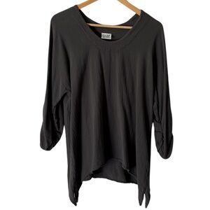 Oh My Gauze! Charcoal Gray Lagenlook Cotton Blouse Size 2 (L/XL 12-14)